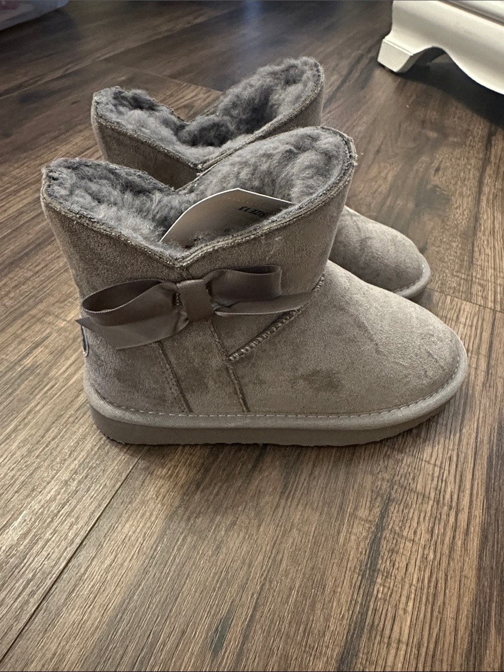 PAWZ Gray Faux-Suede Kids Boot with Bow Trim